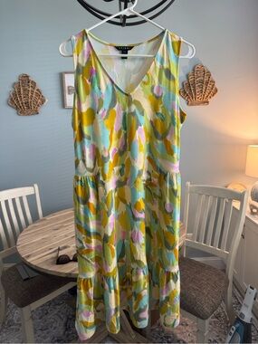 Tribal  V-Neck dress  in Yellow Multi
